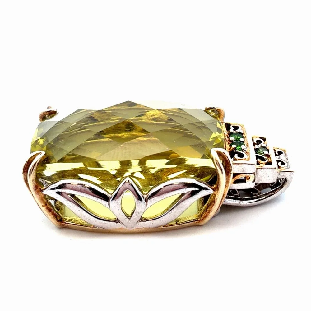 925 Sterling Silver Lemon Green Citrine Multi Gemstone Accent Pendant
